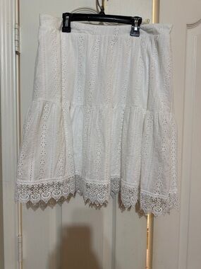 Lane Bryant White Eyelet Lace Tiered Skater Skirt